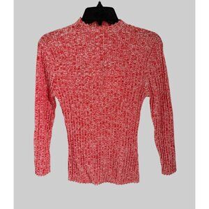 Ports 1961 Work in Progress Ribbed Red & White Cotton Knit Top Lettuce Edge
